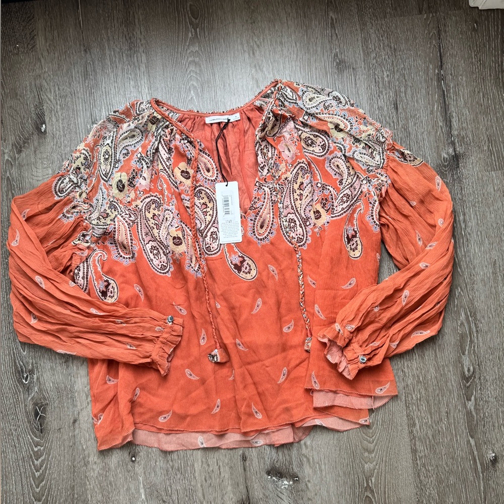 Unsubscribed Silk Paisley Blouse Rust Burnt Orange NWT Size 4